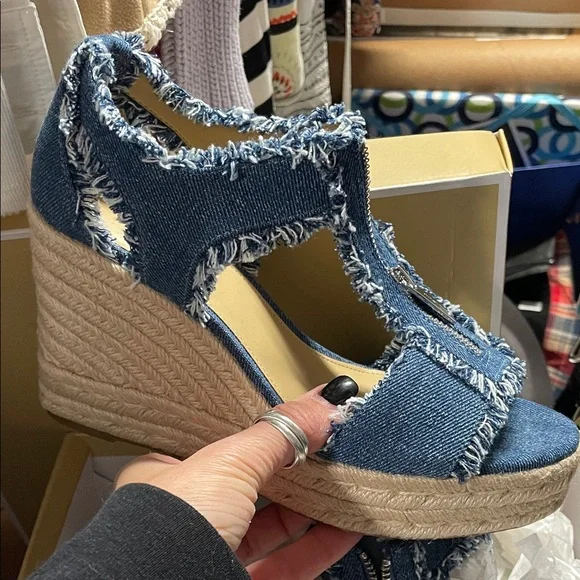 Michael Kors Denim Blue Espadrille Wedges - Picture 6 of 9